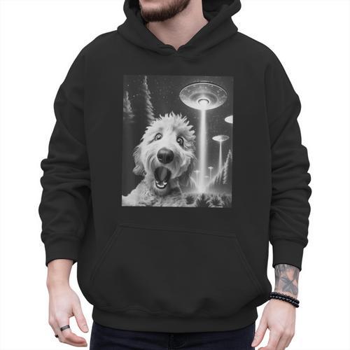 Goldendoodle Alien UFO Taking a Selfie Dog Mom Dad Men Hoodie - Father's Day Fun