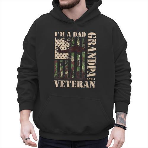 Grandpa Veteran Fathers Day Dad Veteran Camo American Flag Men Hoodie - Father's Day Fun