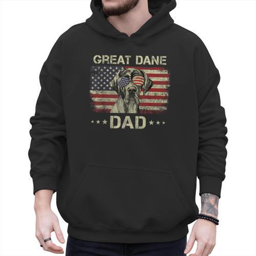 Great Dane Dad Dog Lovers American Flag 4th Of July Men Hoodie - Father's Day Fun