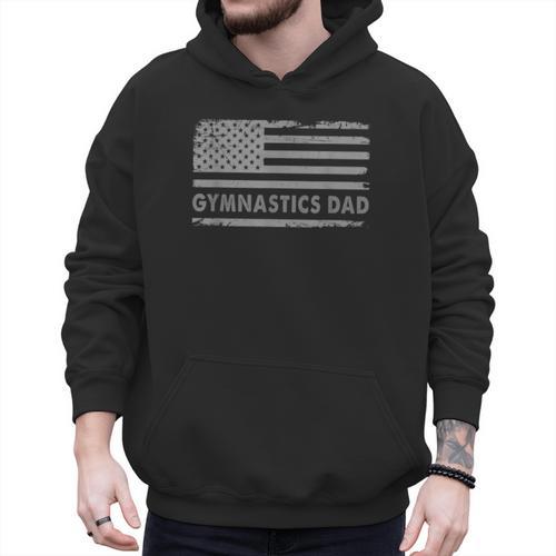 Gymnast Cheer Dad Gymnastics Dad US Flag Gymnastics Dad For Fathers Short Sleeve Small Men Hoodie - Father's Day Fun