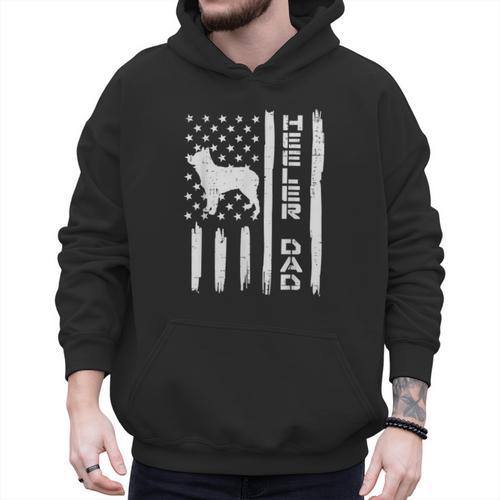 Heeler Dad Flag Vintage Blue Red Cattle Dog Patriot Men Men Hoodie - Father's Day Fun