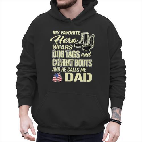Hero Wears Dog Tags Combat Boots Proud Army Dad Father Men Hoodie - Father's Day Fun