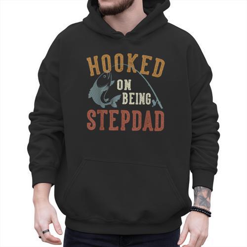 Hooked On Being Stepdad Father's Day Fishing Stepdad Men Hoodie - Father's Day Fun