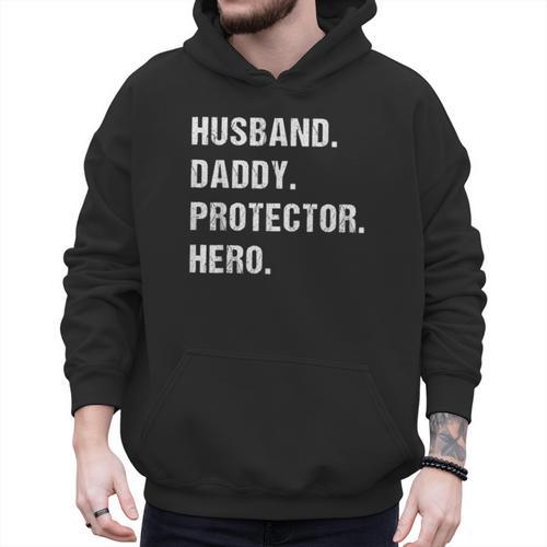 Husband Daddy Protector Hero For Dad Wife Small Men Hoodie - Father's Day Fun