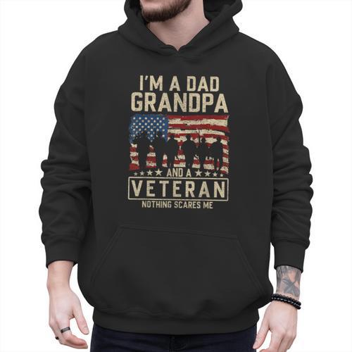 I'm A Dad Grandpa And Veteran Patriotic US Flag Veterans Day Men Hoodie - Father's Day Fun