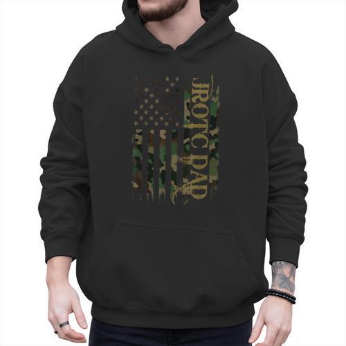JROTC Dad United States Distressed Camo w US Flag Men Hoodie - Father's Day Fun