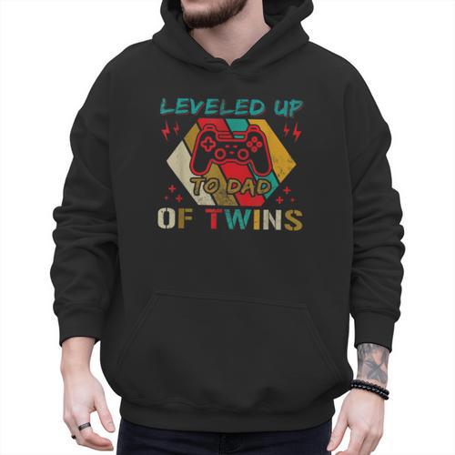 Leveled Up To Dad Of Twins Video Gamer Gaming Men Hoodie - Father's Day Fun