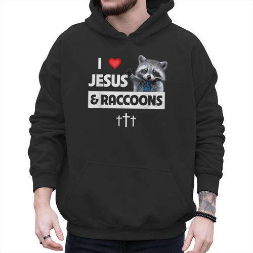 I Love Jesus And Raccoons Mom Dad Christian Love Jesus Bible Men Hoodie - Father's Day Fun