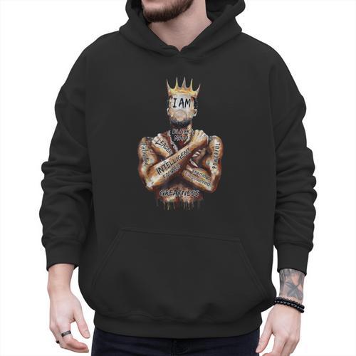 I Am Man King Powerful Dad Afro Melanin Black History Men Hoodie - Father's Day Fun