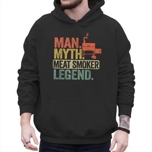 Man Myth Meat Smoker Legend Dad Grillfather BBQ Meat Smoking Men Hoodie - Father's Day Fun
