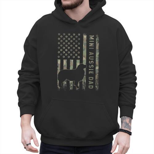Mini Aussie Dad Australian Shepherd Dog Camo USA Flag Men Hoodie - Father's Day Fun