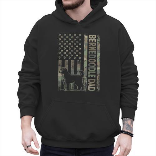 Mini Bernedoodle Dad Camo USA Flag DESIGN ON BACK Men Hoodie - Father's Day Fun