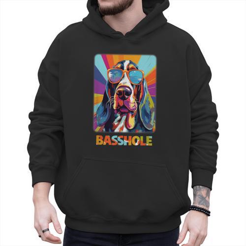 Mom & Dad Of a Basshole Basset Hound With Glasses -Adults Short Sleeve Men Hoodie - Father's Day Fun