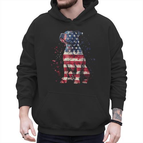 Patriotic Pitbull American Flag 4th Of July Dog Pitbull Dad Men Hoodie - Father's Day Fun