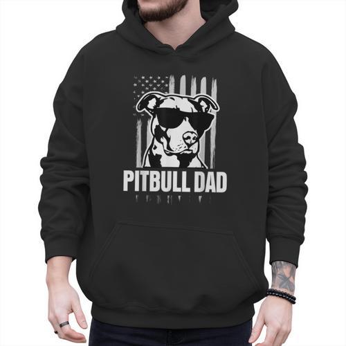 Pitbull Dad Men Pitbull Lover For Dog Dad American Flag Men Hoodie - Father's Day Fun