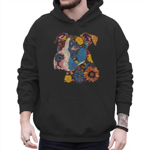 Pitbull Floral Dog Lover Vintage Flower Art Pitbull Mom Dad Men Hoodie - Father's Day Fun