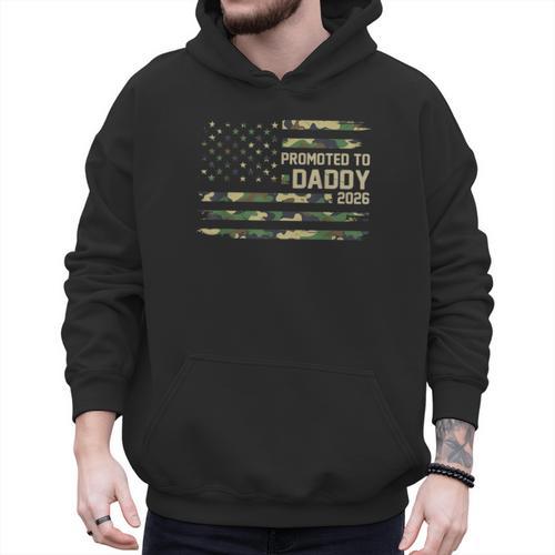 Promoted To Daddy Est 2026 Camo USA Flag New Dad 2026 Men Hoodie - Father's Day Fun