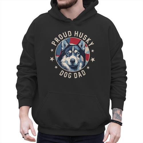 Proud Husky Dad American Flag Patriotic Husky Dad Men Hoodie - Father's Day Fun