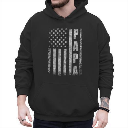 Proud Papa Fathers Day 2025 Dad America USA Flag Men Hoodie - Father's Day Fun