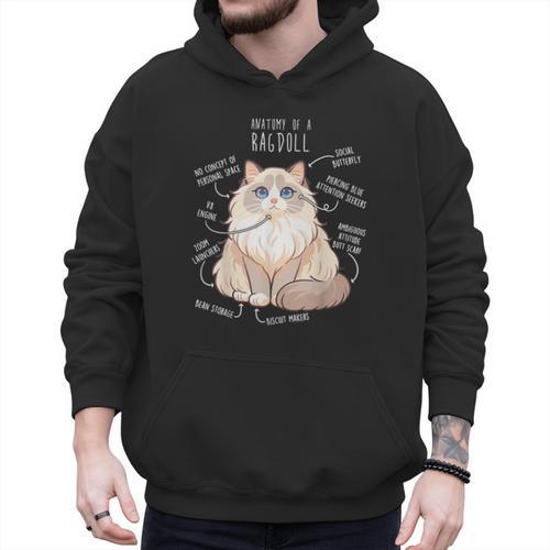 Ragdoll Cat Anatomy Cute Pet Mom Dad Cream Bicolor Men Hoodie - Father's Day Fun