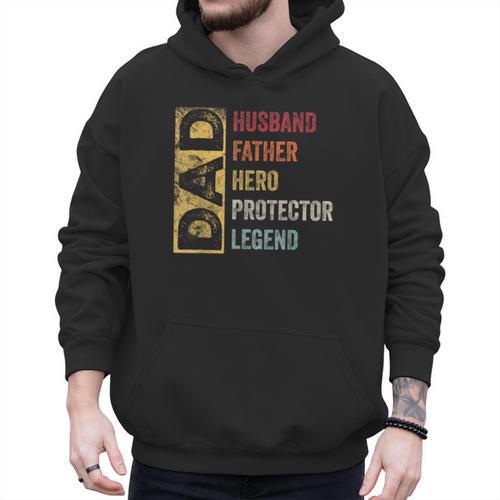 Retro Husband Father Hero Protector Legend Father Day Dad Men Hoodie - Father's Day Fun