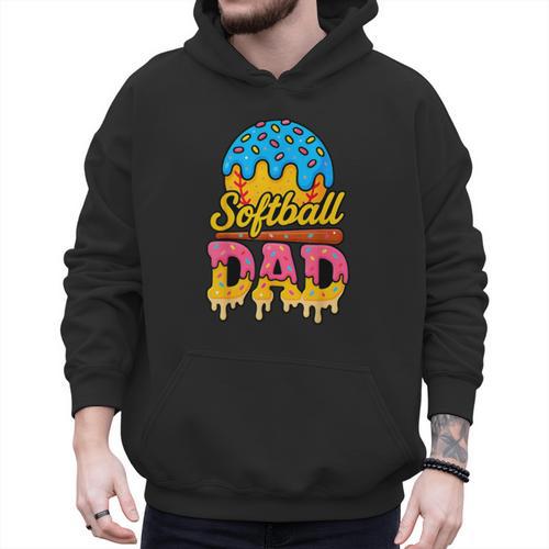 Retro Ice Cream Drip Softball Dad Game Day Dad Father's Day Men Hoodie - Father's Day Fun