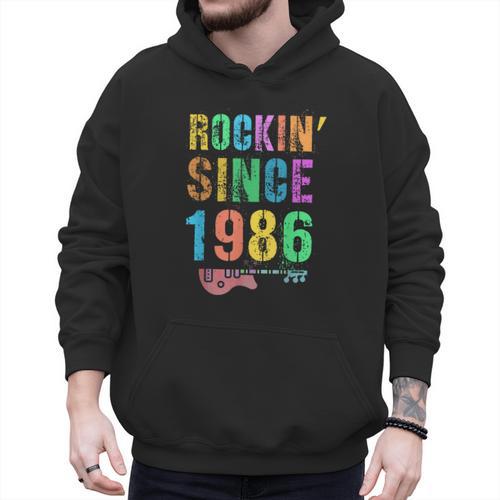 Rockin' Since 1986 Vintage Rockstar 40th Birthday Mom Dad 40 Men Hoodie - Father's Day Fun
