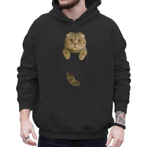 Scottish Fold Cat Pocket Cat Mom Cat Dad Cat Lover Men Hoodie - Father's Day Fun
