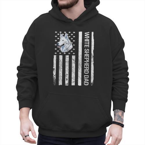 Shepherd Dad USA Flag White German Shepherd Men Hoodie - Father's Day Fun