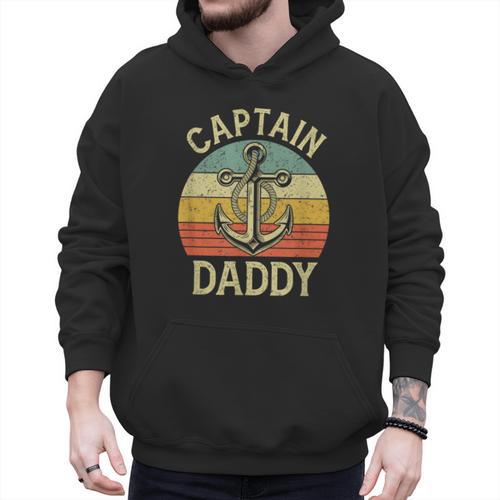 Vintage Captain Daddy Boat Pontoon Dad Fishing Sailor Anchor Men Hoodie - Father's Day Fun