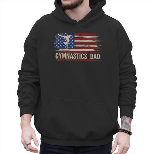 Vintage Gymnastics Dad American USA Flag Sports Men Hoodie - Father's Day Fun