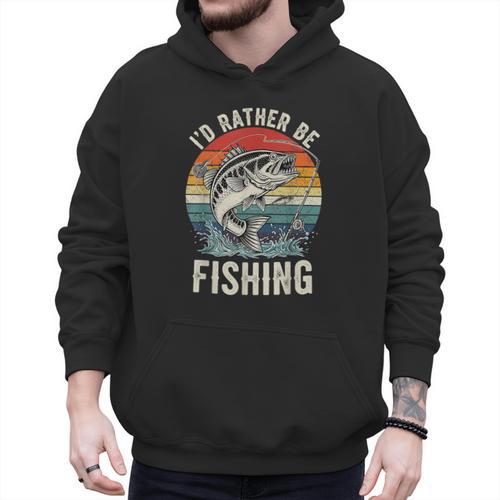 Vintage I'd Rather Be Fishing Graphic Bass Dad Boy Men Men Hoodie - Father's Day Fun