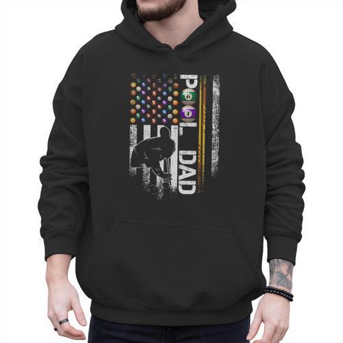 Vintage USA Flag Billiards Player Proud Pool Dad Men Hoodie - Father's Day Fun