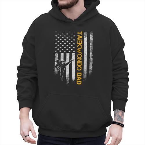 Vintage USA Flag Korea Taekwondo Training Dad Silhouette Men Hoodie - Father's Day Fun