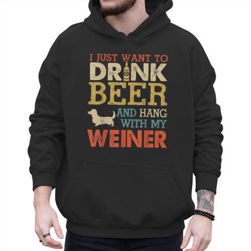 Weiner Dachshund Dad Drink Beer Hang With Dog Vintage Men Hoodie - Father's Day Fun