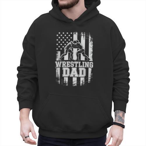 Wrestling Dad US Flag Fathers Day Wrestling Fans Men Hoodie - Father's Day Fun
