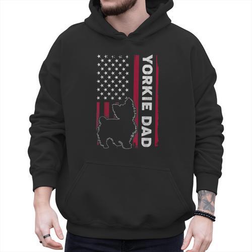 Yorkie Dog Vintage US American Flag Yorkie Dad Fathers Day Men Hoodie - Father's Day Fun