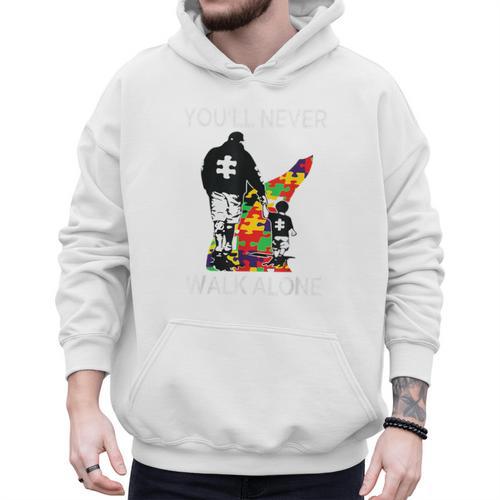 Autism Dad Support Alone Puzzle You'Ll Never Walk Premium Tri-Blend Men Hoodie - Father's Day Fun