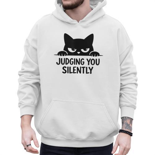 Cat For Cat Lover Mom Dad Cat Judging You Silently Men Hoodie - Father's Day Fun