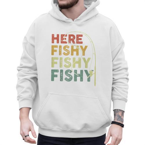Fishing Here-Fishy Bass Fish Dad Men Hoodie - Father's Day Fun