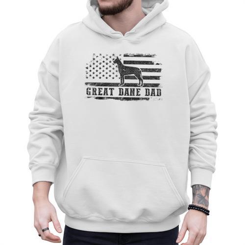 Great Dane Dad Distressed American Flag Patriotic Dog Men Hoodie - Father's Day Fun