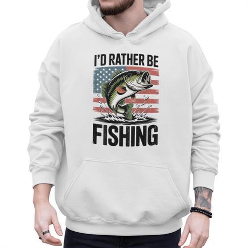 I'd Rather Be Fishing Bass Fish Dad Joke American Flag Men Hoodie - Father's Day Fun