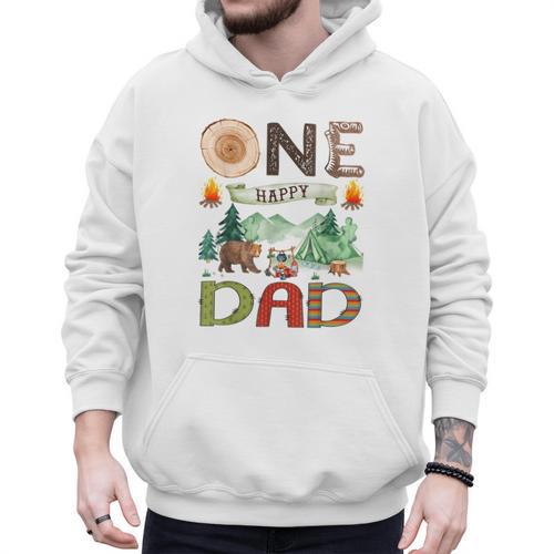 One Happy Dad Camper 1st Birthday Boy Camping Bear Men Hoodie - Father's Day Fun