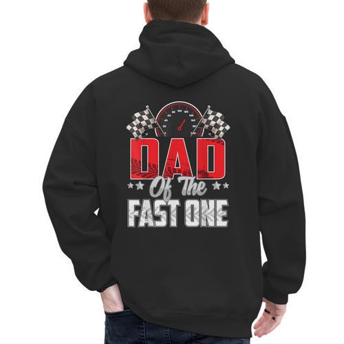 1 Year Old Racing Car Fast One Birthday 1st Family Dad Men's Hoodie Back Print - Father's Day Fun
