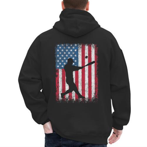 American Flag Vintage Baseball Flag Dad Mom Tee T-Shirt Men's Hoodie Back Print - Father's Day Fun