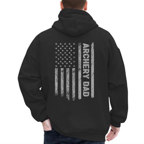 Archery Dad America US Flag Patriot Vintage Archer Men's Hoodie Back Print - Father's Day Fun