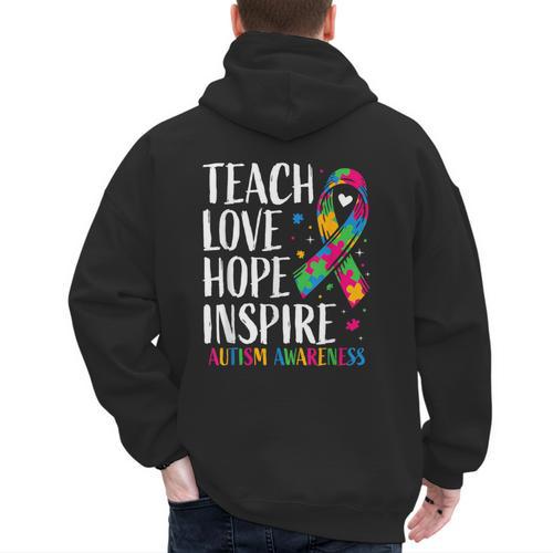 Autism Awareness Ribbon Mom Dad Kids Autistic Support Autism Men's Hoodie Back Print - Father's Day Fun