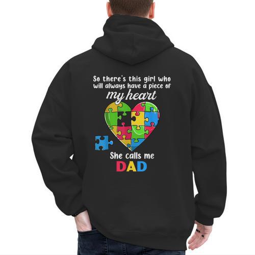 Autism Dad Of Autism Daughter Daddy Shirts Autistic Support Men's Hoodie Back Print - Father's Day Fun