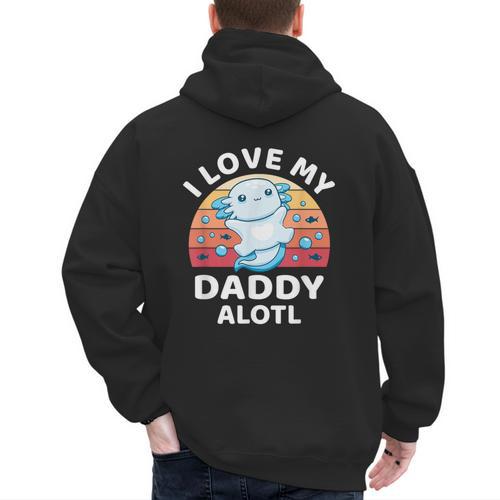 Axolotl Kids Teens Retro Sunset I Love My Daddy Men's Hoodie Back Print - Father's Day Fun