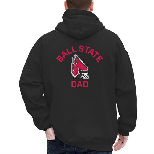 Ball State University Cardinals Arched Dad Men's Hoodie Back Print - Father's Day Fun